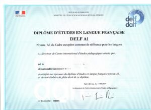 Certificate DELF A1 Exam